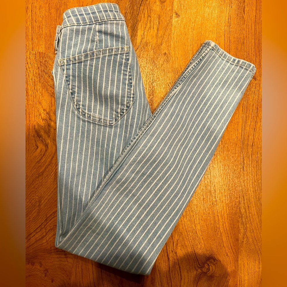 Pinstriped Skinny Ankle Jeans